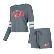Women's Concepts Sport Gray Detroit Red Wings Meadow-Long Sleeve T-Shirt \u0026 Shorts Sleep Set